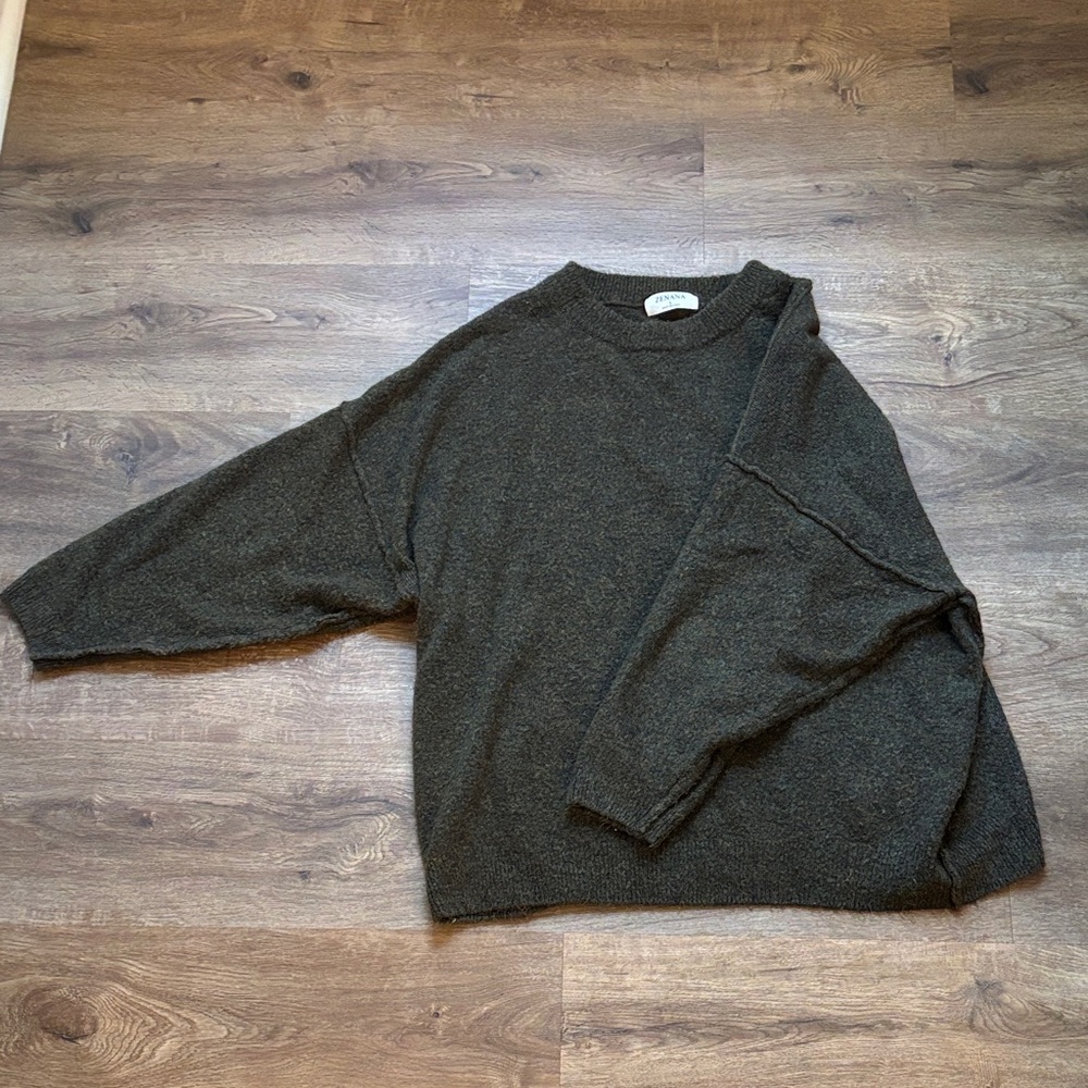 Zenana Outfitters Army Green Crew Neck Sweater